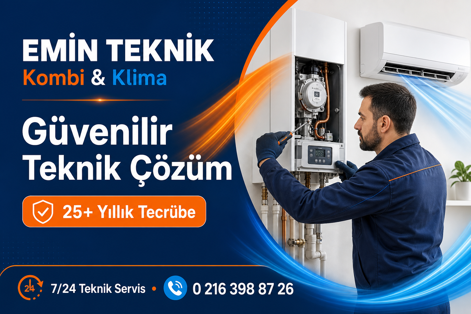 Kombiye bakım yapan Emin Teknik servis çalışanı